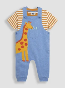 JOJO MAMAN BÉBÉ 2-Piece Giraffe Applique Dungarees & T-Shirt Set 3-6 months