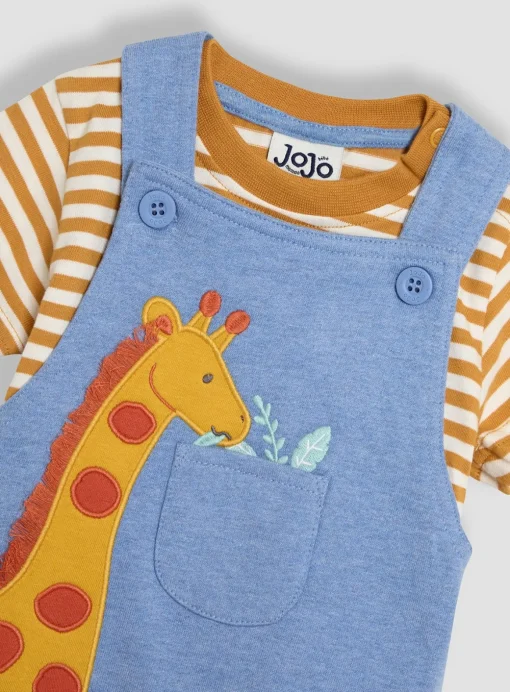 JOJO MAMAN BÉBÉ 2-Piece Giraffe Applique Dungarees & T-Shirt Set 3-6 months
