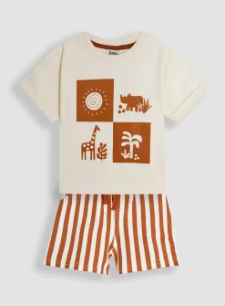 JOJO MAMAN BÉBÉ 2-Piece Safari Print & Stripe Short Set Up To 3 mths