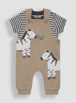 JOJO MAMAN BÉBÉ 2-Piece Zebra Applique Dungarees & Rib T-Shirt Set Up To 3 mths
