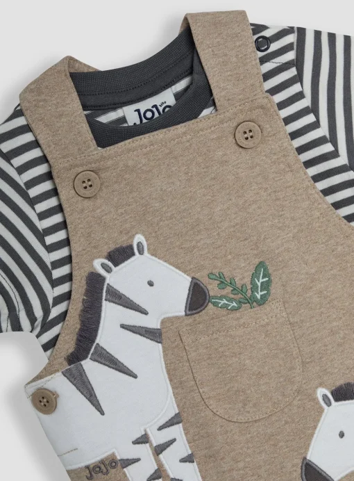 JOJO MAMAN BÉBÉ 2-Piece Zebra Applique Dungarees & Rib T-Shirt Set Up To 3 mths