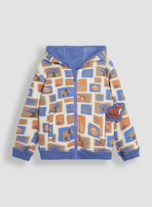JOJO MAMAN BÉBÉ Safari Animals Applique Reversible Hoodie Up To 3 mths