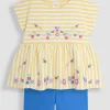 JOJO MAMAN BÉBÉ Yellow Bee & Flower Print Embroidered Gathered Waist T-Shirt & Shorts Set 2 Piece 6-12 months