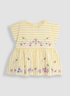 JOJO MAMAN BÉBÉ Yellow Bee & Flower Print Embroidered Gathered Waist T-Shirt & Shorts Set 2 Piece 6-12 months