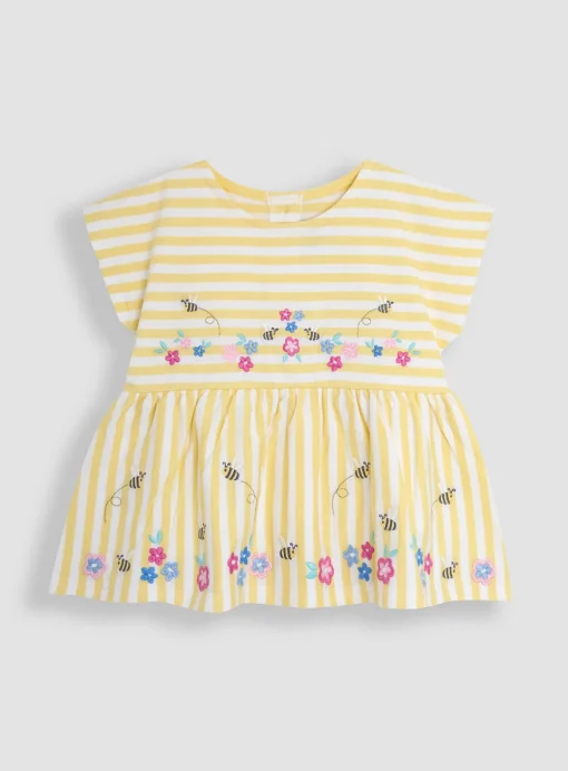 JOJO MAMAN BÉBÉ Yellow Bee & Flower Print Embroidered Gathered Waist T-Shirt & Shorts Set 2 Piece 6-12 months