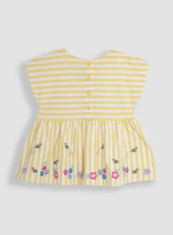 JOJO MAMAN BÉBÉ Yellow Bee & Flower Print Embroidered Gathered Waist T-Shirt & Shorts Set 2 Piece 6-12 months