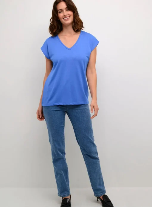 KAFFE Lise V Neck Short Sleeve T Shirt Blue S