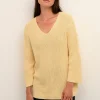 KAFFE Merian V Neck Cropped Sleeve Pullover Yellow XS