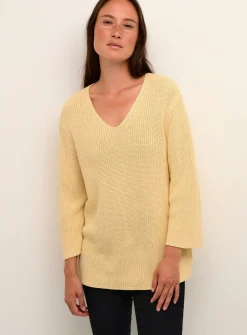 KAFFE Merian V Neck Cropped Sleeve Pullover Yellow XS