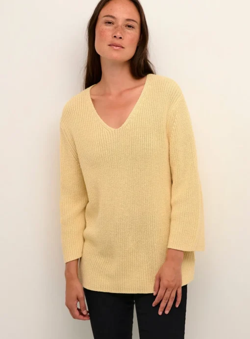 KAFFE Merian V Neck Cropped Sleeve Pullover Yellow XS