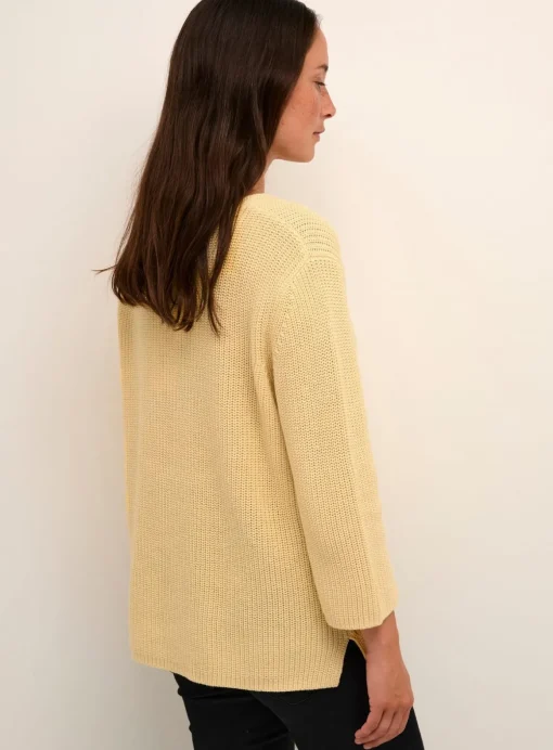 KAFFE Merian V Neck Cropped Sleeve Pullover Yellow XS