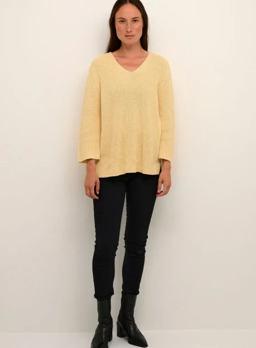 KAFFE Merian V Neck Cropped Sleeve Pullover Yellow XS