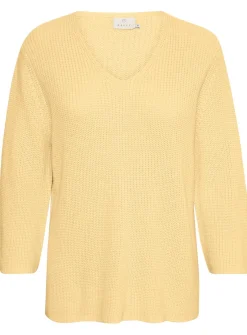 KAFFE Merian V Neck Cropped Sleeve Pullover Yellow XS