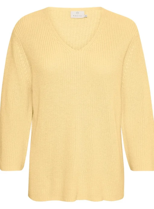 KAFFE Merian V Neck Cropped Sleeve Pullover Yellow XS