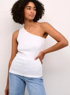 KAFFE Pia One Shoulder Rib Jersey Top White L