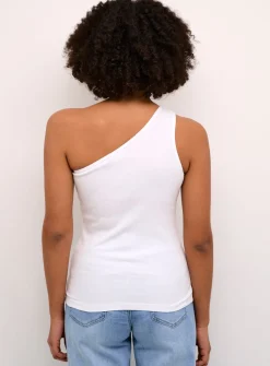 KAFFE Pia One Shoulder Rib Jersey Top White L