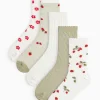 Khaki & Strawberry Print Socks 5 Pack 4-8