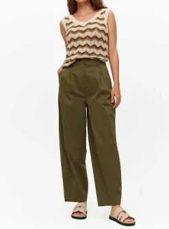 Khaki Barrel Leg Chino Trousers 8L
