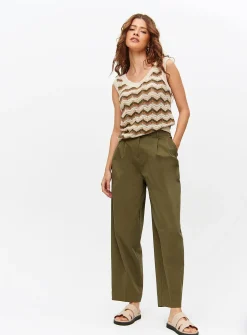 Khaki Barrel Leg Chino Trousers 8L