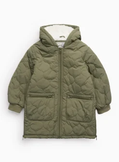 Khaki Borg Lined Quilted Coat 13-14 years