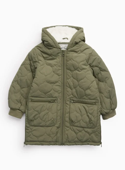 Khaki Borg Lined Quilted Coat 13-14 years