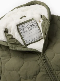 Khaki Borg Lined Quilted Coat 13-14 years