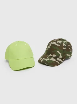 Khaki Camo & Green Caps 2 Pack 1-2 years