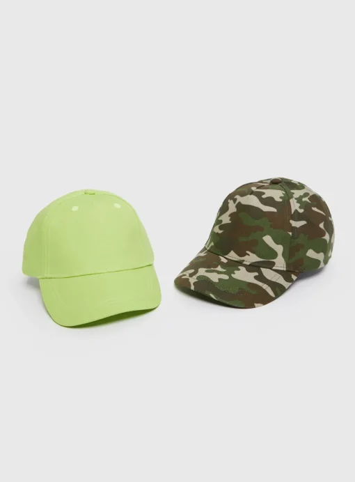 Khaki Camo & Green Caps 2 Pack 1-2 years