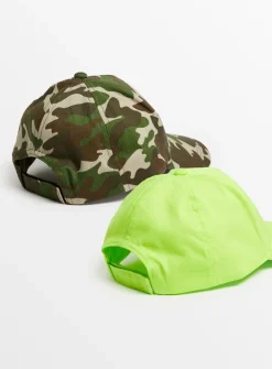 Khaki Camo & Green Caps 2 Pack 1-2 years