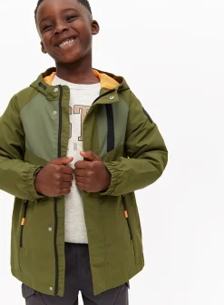 Khaki Contrast Shower Resistant Hooded Mac Coat 7-8 years