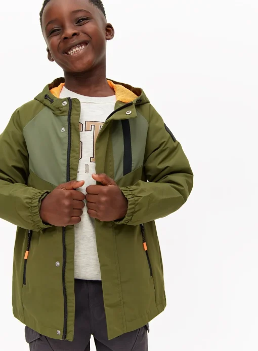 Khaki Contrast Shower Resistant Hooded Mac Coat 7-8 years