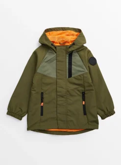 Khaki Contrast Shower Resistant Hooded Mac Coat 7-8 years