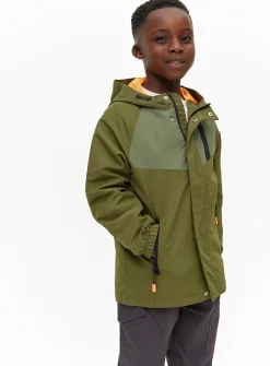 Khaki Contrast Shower Resistant Hooded Mac Coat 7-8 years