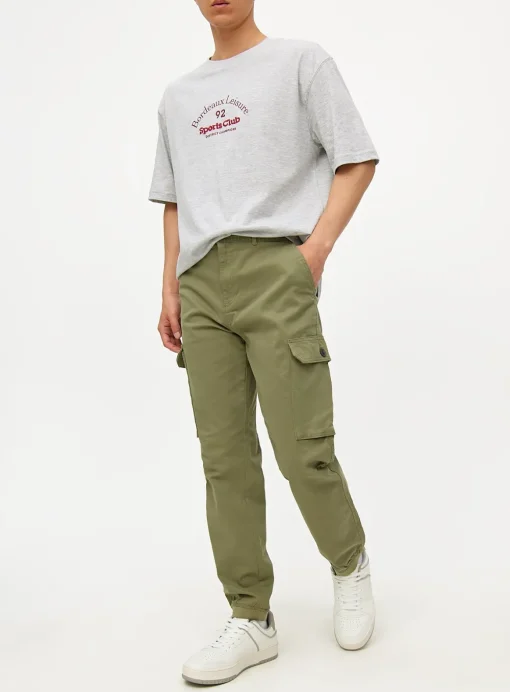 Khaki Cuffed Cargo Trousers 42R