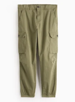 Khaki Cuffed Cargo Trousers 42R