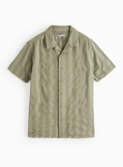 Khaki Dobby Stripe Short Sleeve Shirt XXXXL
