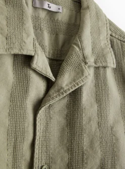 Khaki Dobby Stripe Short Sleeve Shirt XXXXL