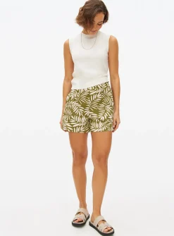 Khaki Leaf Printed High Waist Shorts M