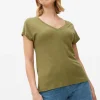 Khaki Linen Blend V Neck T-Shirt L