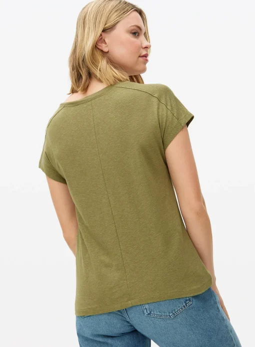 Khaki Linen Blend V Neck T-Shirt L
