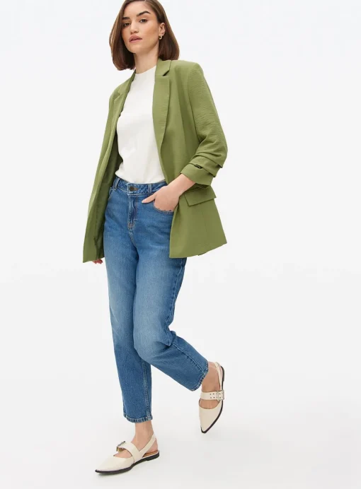 Khaki Ruched Sleeve Lightweight Blazer 16