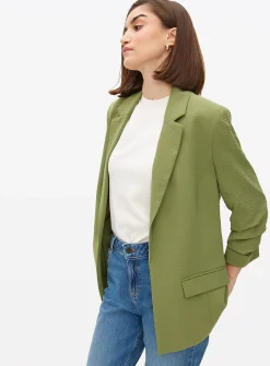 Khaki Ruched Sleeve Lightweight Blazer 16