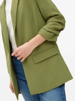 Khaki Ruched Sleeve Lightweight Blazer 16