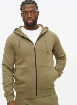 Khaki Sporty Panel Zip-Through Hoodie L