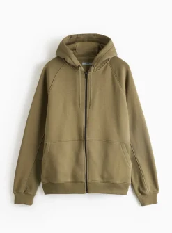 Khaki Sporty Panel Zip-Through Hoodie L