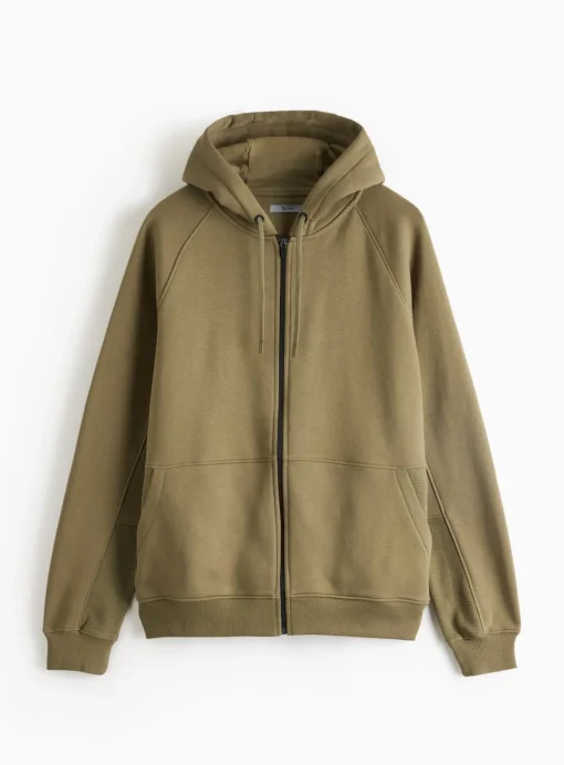Khaki Sporty Panel Zip-Through Hoodie L