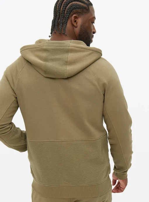 Khaki Sporty Panel Zip-Through Hoodie L