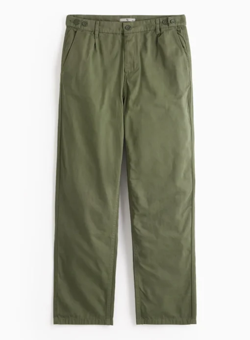 Khaki Straight Leg Canvas Trousers 44R
