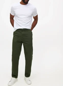 Khaki Straight Leg Chino Trousers 42R