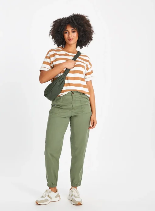 Khaki Tea Dye Tapered Leg Trousers 10L